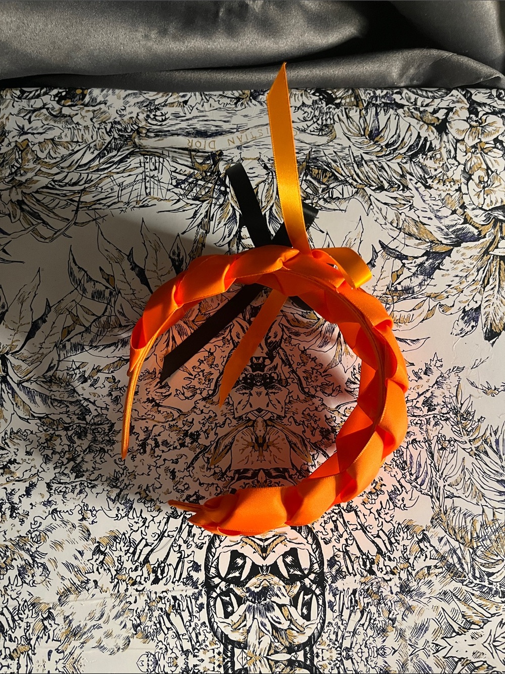 Designer Orange Braided Satin Headband with Ribbon Accent